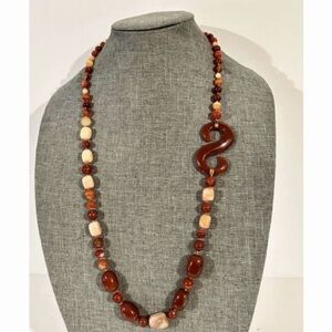 HSN Red and Pink Coral Beaded Statement Necklace 30"